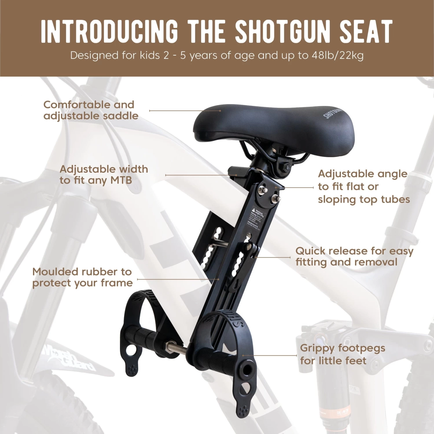 Shotgun Front Mounted Mountain Bike Child Seat 1 Shotgun Front Mounted Mountain Bike Child Seat